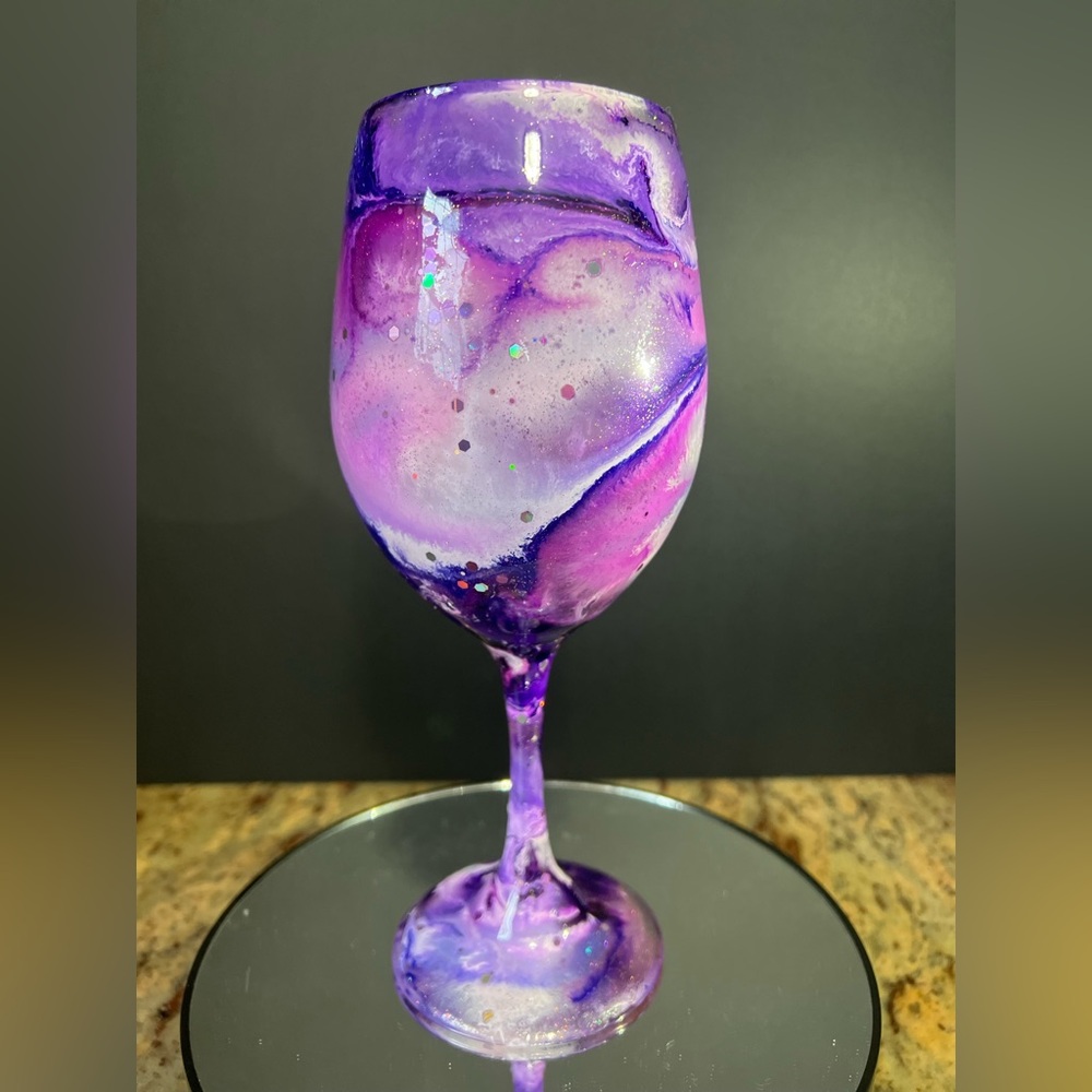 Handcrafted “Playful Purple ” Custom Large Wine Glass. 20 oz - Picture 3 of 9